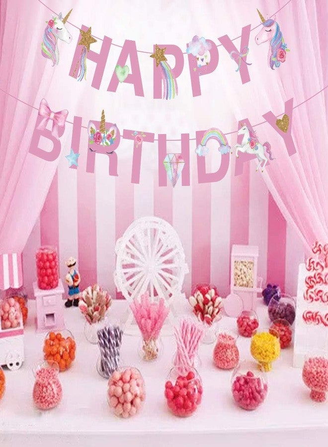 CC HOME Unicorn Happy Birthday Banner/Unicorn Party Supplies Decorations for Kids Birthday Party Decoration,Pink - Image 4
